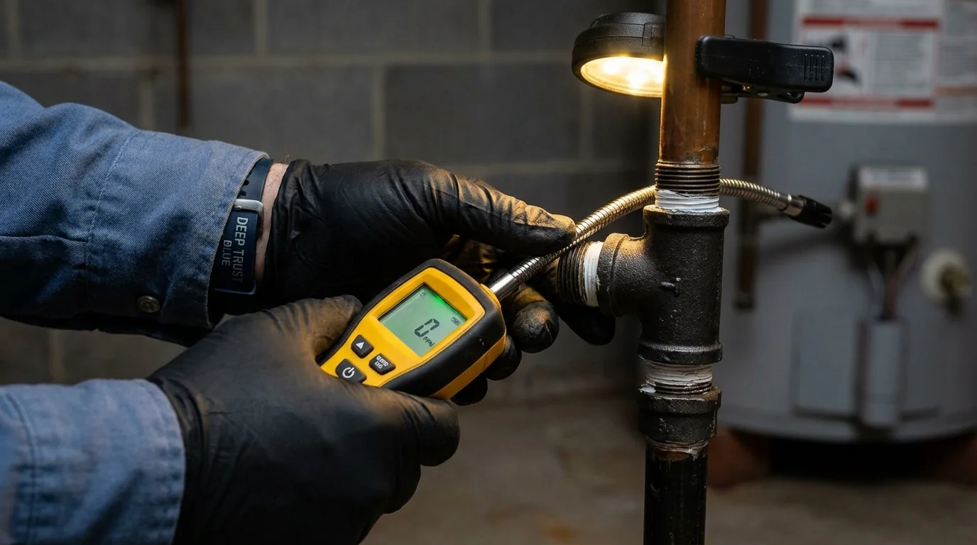 Gas leak detection with electronic sniffer by Johns Plumbing LLC in Brightwood
