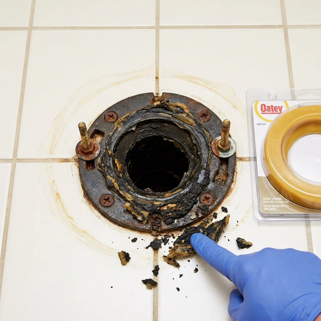 Failed wax ring showing water seepage at the base of a toilet in a Brightwood, VA home